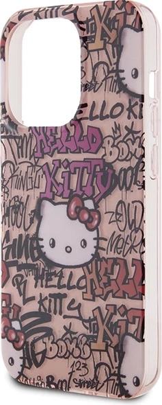 Mbështjellës Hello Kitty IML Tags Graffiti për iPhone 15 Pro, rozë