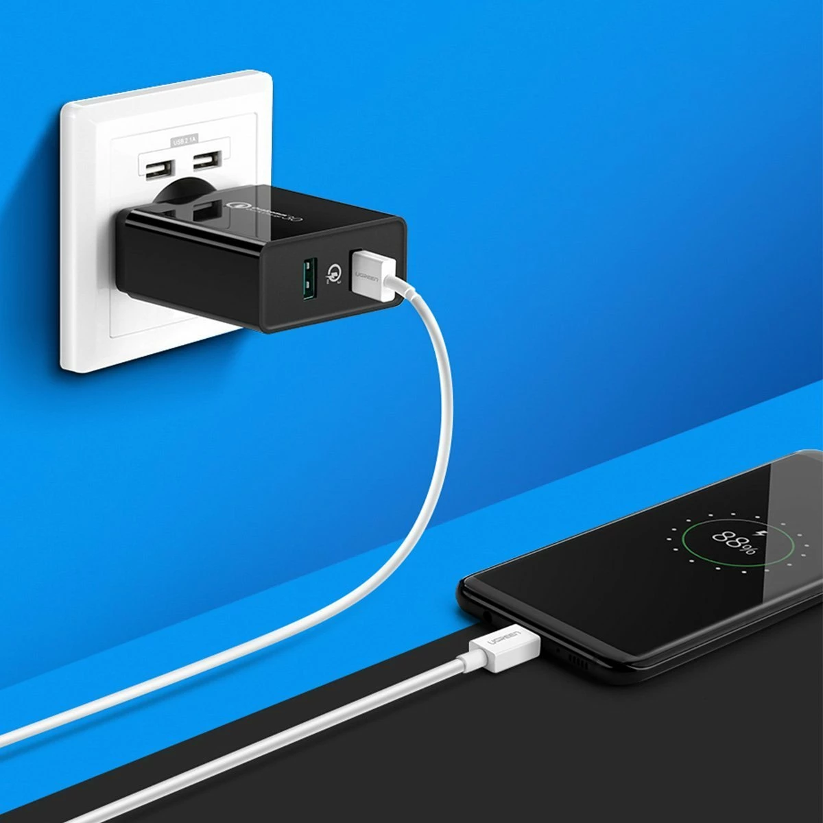 Adapter karikues Ugreen CD161 36W 2x USB-A QC 3.0, zi