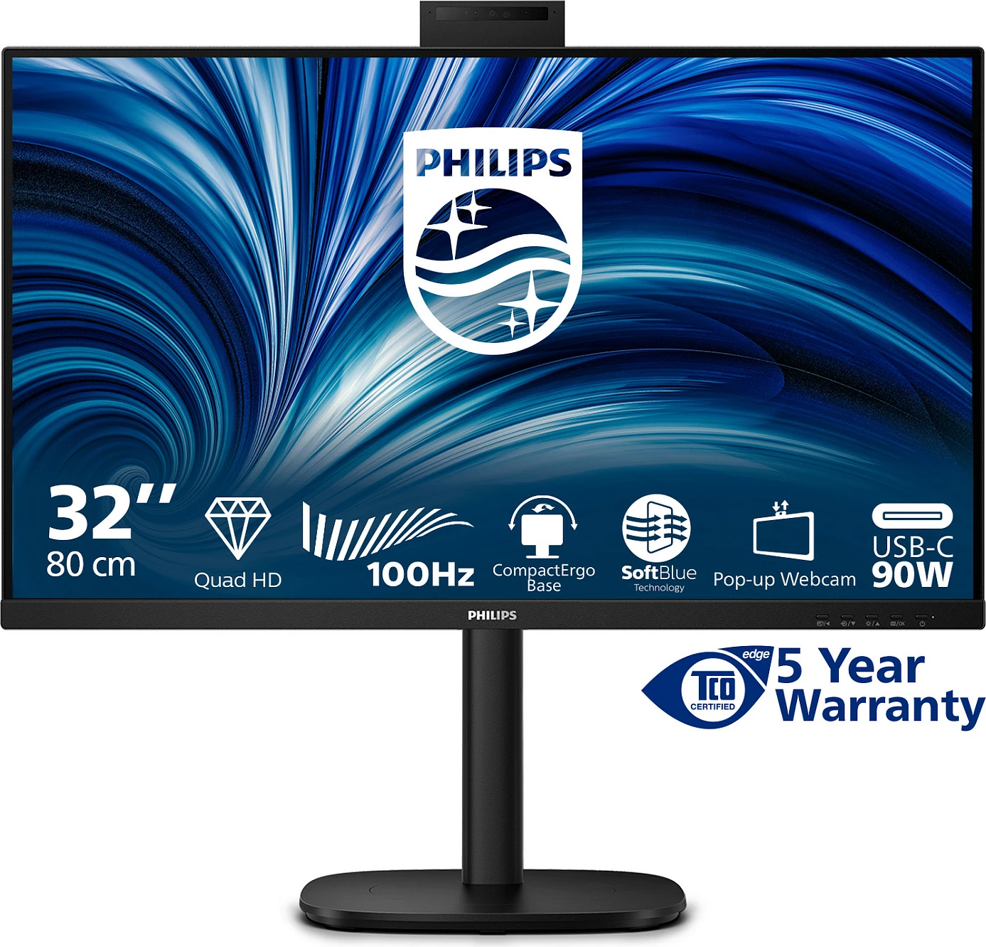 Monitor Philips B-Line 32B2U3601H/00, 32", QHD 2560x1440, 100Hz, me webcam pop-up, i zi