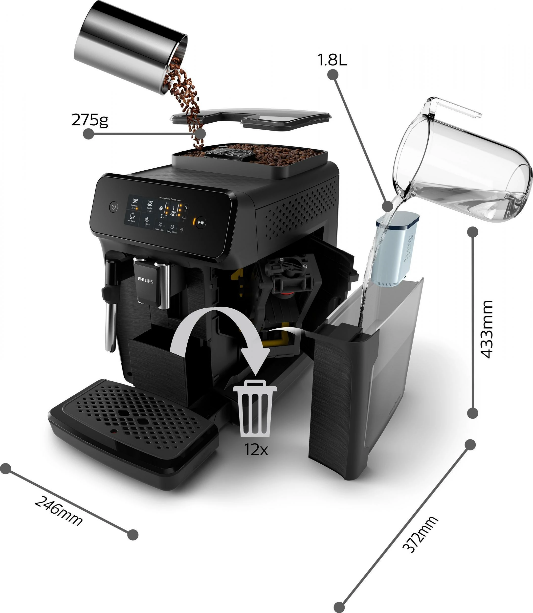 Makinë espresso automatike Philips EP1220/00 1.8L 1500W 15 bar me mulli dhe frother, e zezë