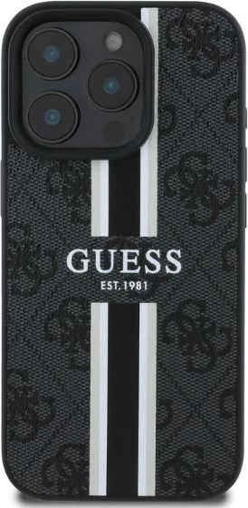 Mbështjellës Guess 4G Printed Stripes MagSafe për iPhone 16 Pro Max, i zi