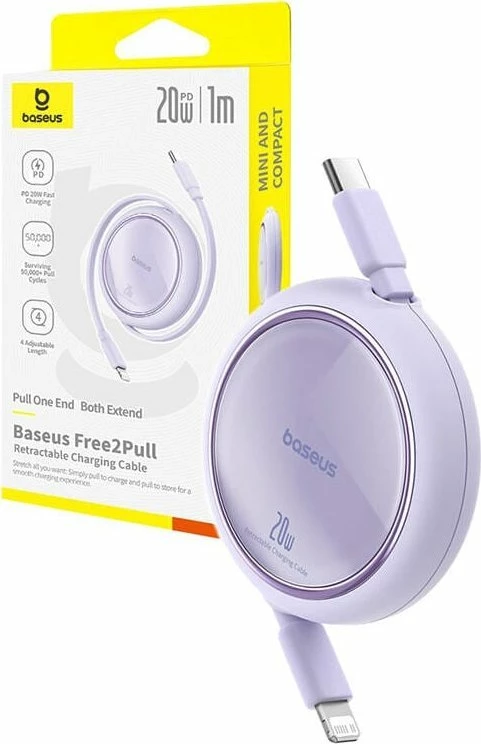 Kabllo USB-C në Lightning Baseus Free2Pull P10364501511-00, PD 20W, 1 m, vjollcë