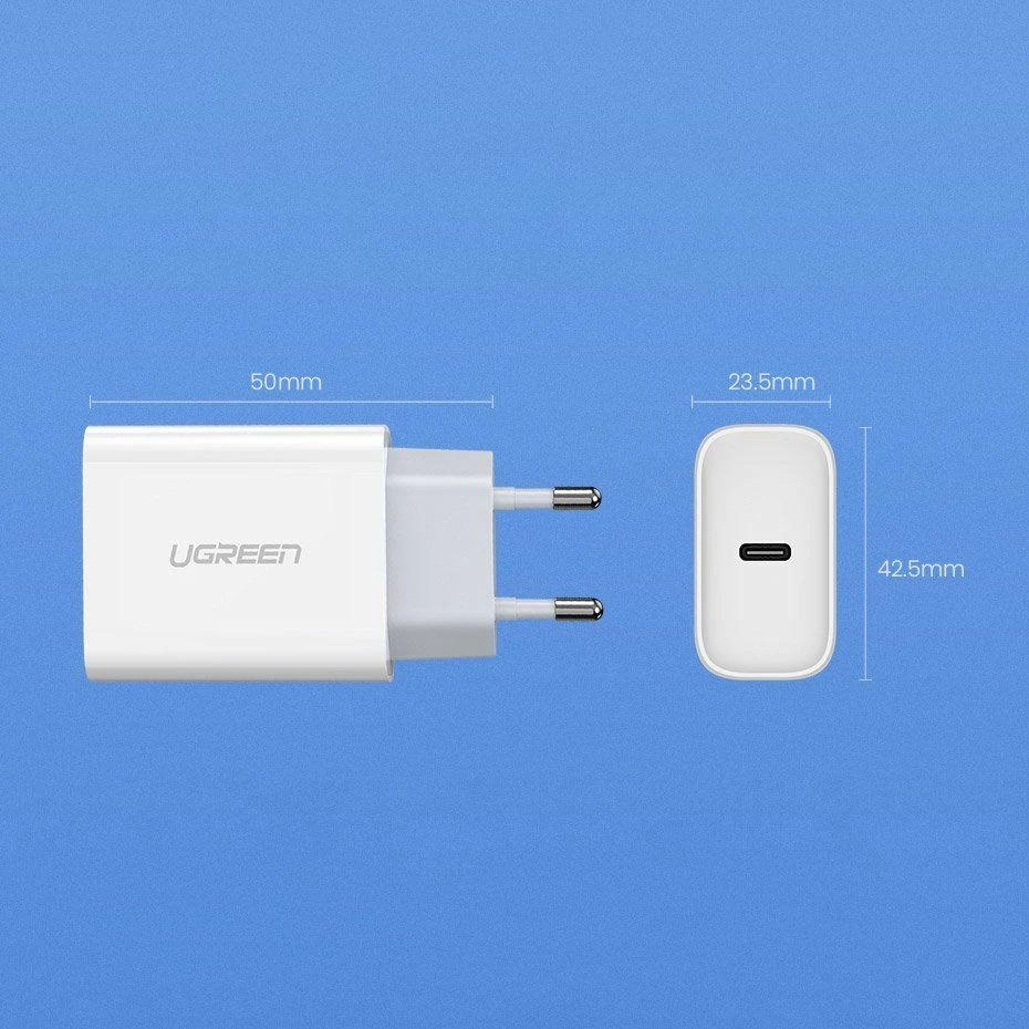 Karikues Ugreen CD137 18W 1x USB-C PD/QC 3A argjendtë/bardhë