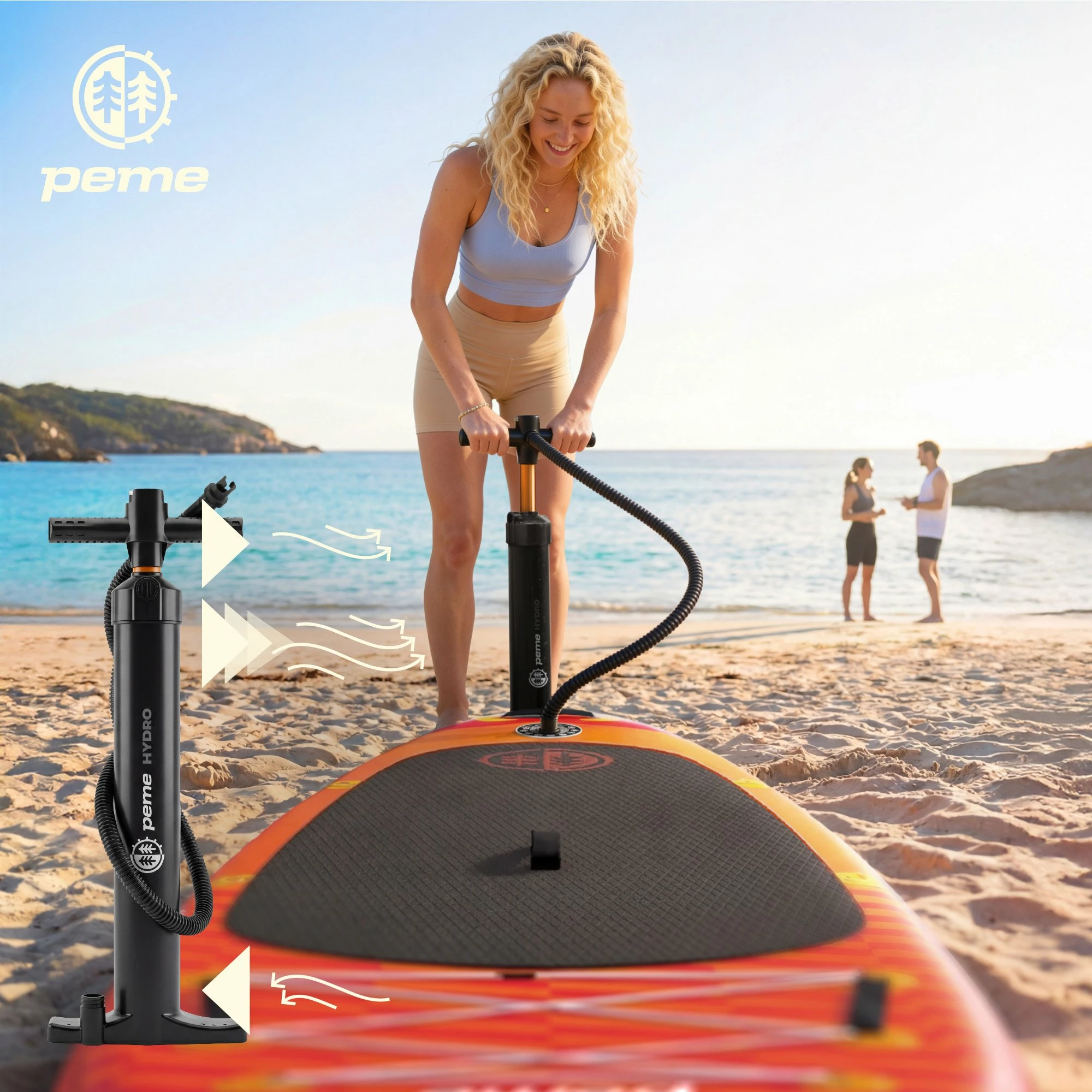 Dërrasë SUP inflatuese Peme Hydro 350 350x81x15 cm, deri 166 kg, 18 PSI, portokalli/kuqe (Sunset Orange), set me lopatë 2-në-1 + pompë + çantë shpine