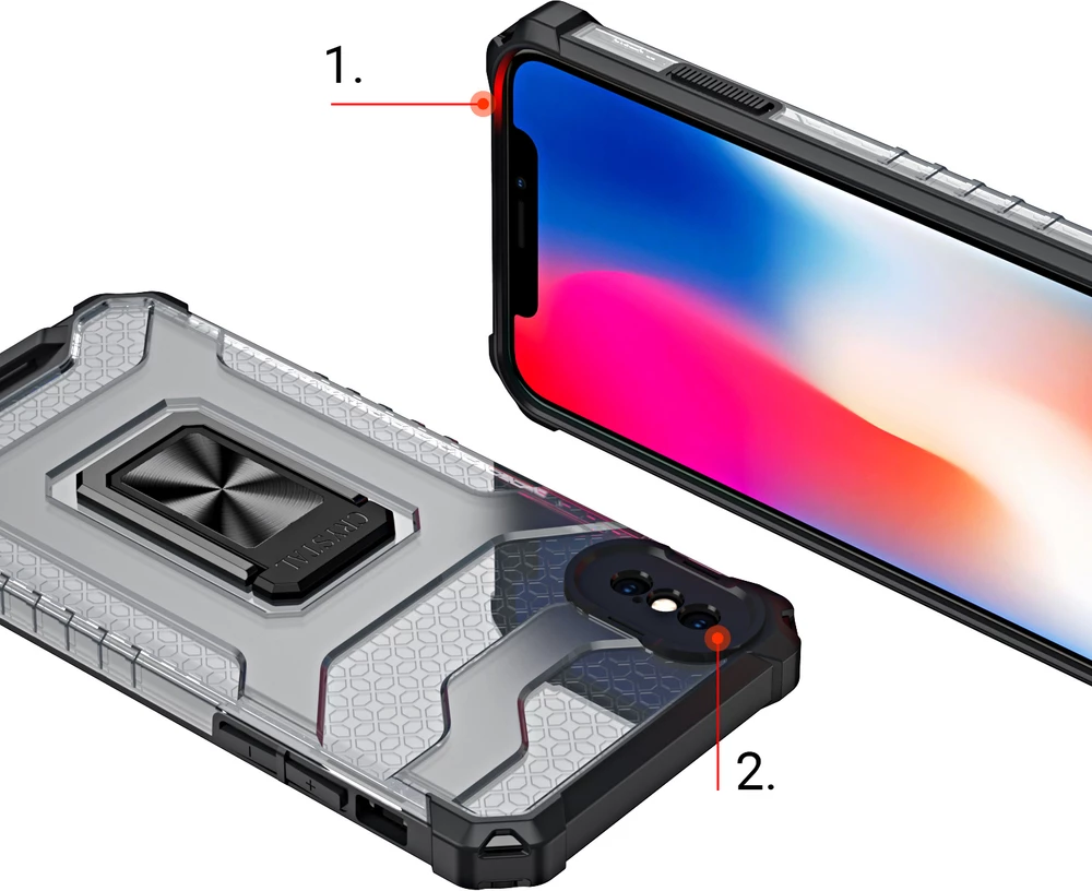 Mbështjellës Hurtel Crystal Ring Case me mbajtëse, për iPhone XS Max, Kuqe