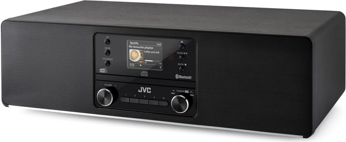 Mini tower audio JVC RD-E984B, Bluetooth 5.2, MP3, USB, TFT, e zezë