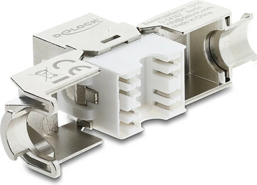 Modul Keystone DeLOCK RJ45 në LSA, Cat8.1, i mbrojtur, tool-free, argjendtë/bardhë