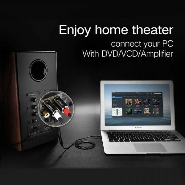 Kabllo audio Ugreen AV116/U GR318 1.5 m Jack 3.5mm n’ RCA (Cinch) x2 e zezë