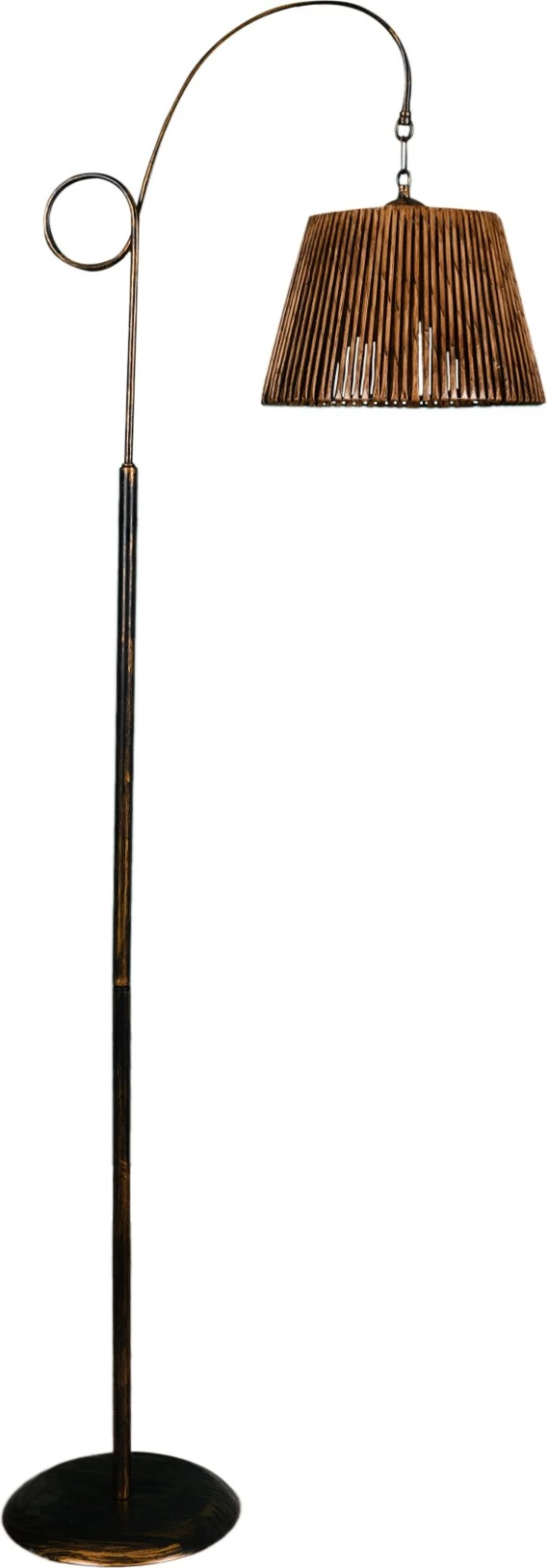 Llambë dyshemeje Opviq, Cardone, trup metalik, kapak imitim bambuje, ngjyrë e zezë dhe ari rozë, 162 cm