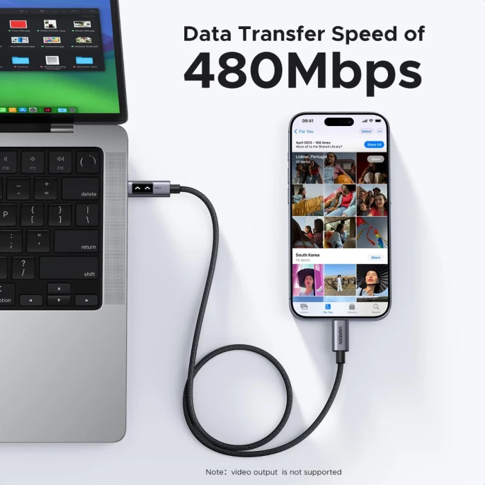 kabllo karikimi USB-C në USB-C UGREEN 35513 (L509) 100W, 3m, gri e errët