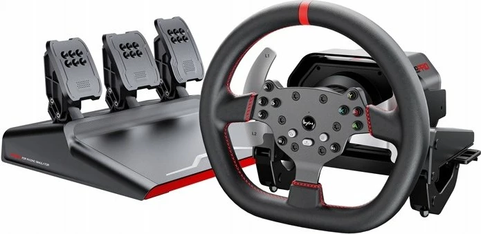Timon garash PXN V10 Pro Force Feedback 900°, i zi/kuq, set me pedale