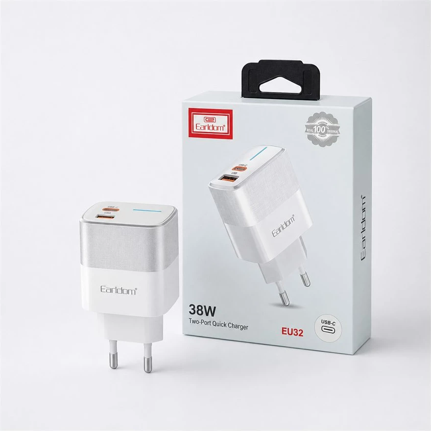 Karikues Earldom EU32 38W PD/QC me USB-C dhe USB-A, EU Plug