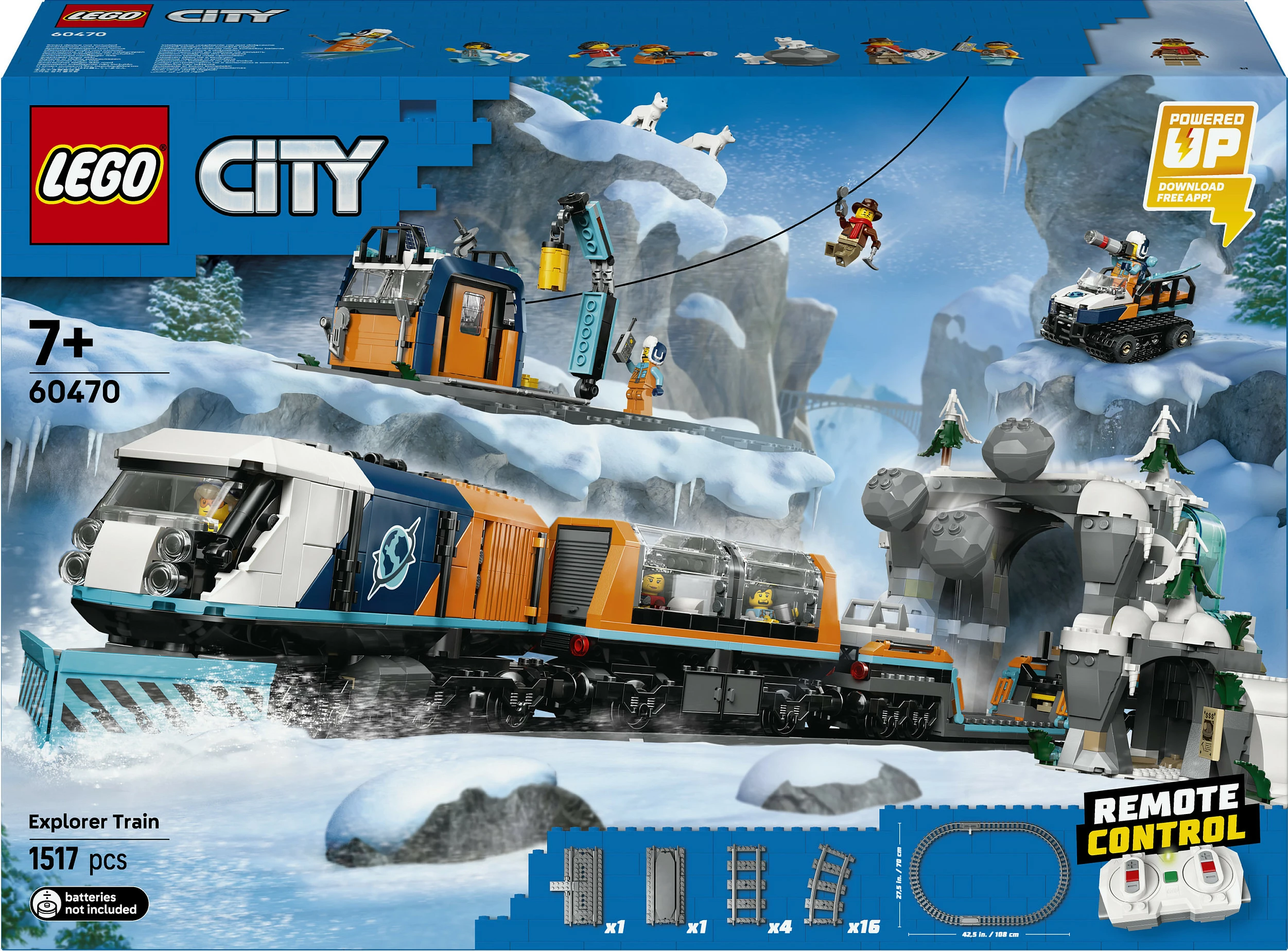 Set ndërtimi LEGO City Explorers Arctic Polar Express Train 60470, tren i telekomanduar Powered Up, 1517 copë, 7+, shumëngjyrësh