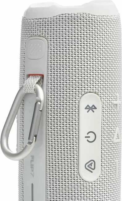 Altoparlant portativ Bluetooth JBL Flip 7 (JBLFLIP7WHT), 35W RMS, IP68, deri 16 orë, bardhë, me rrip dore + karabiner