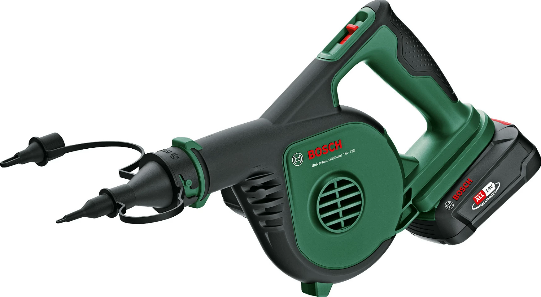 Fryrës gjethe me bateri Bosch Universal LeafBlower 18V-130, 18V, solo (pa bateri/karikues), i gjelbër/zi