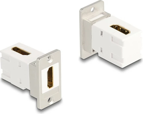 Adapter HDMI femër-femër DeLOCK 67167, montim në panel, 8K, flat/angled, argjend/bardhë