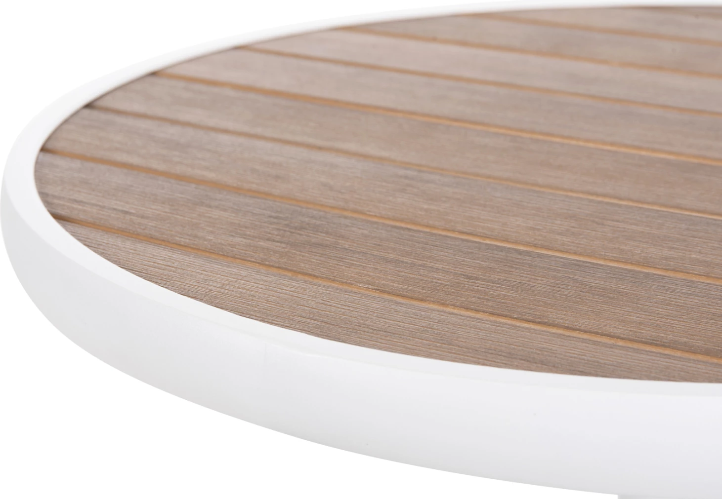 Tavolinë e rrumbullakët alumini ALEXA FH6086.02, sipërfaqe polywood ngjyrë natyrale, Φ60x73H cm