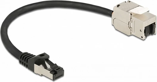 Kabllo rrjeti DeLOCK RJ45 në Keystone RJ45, Cat6A, 25 cm, e sheshtë, e zezë