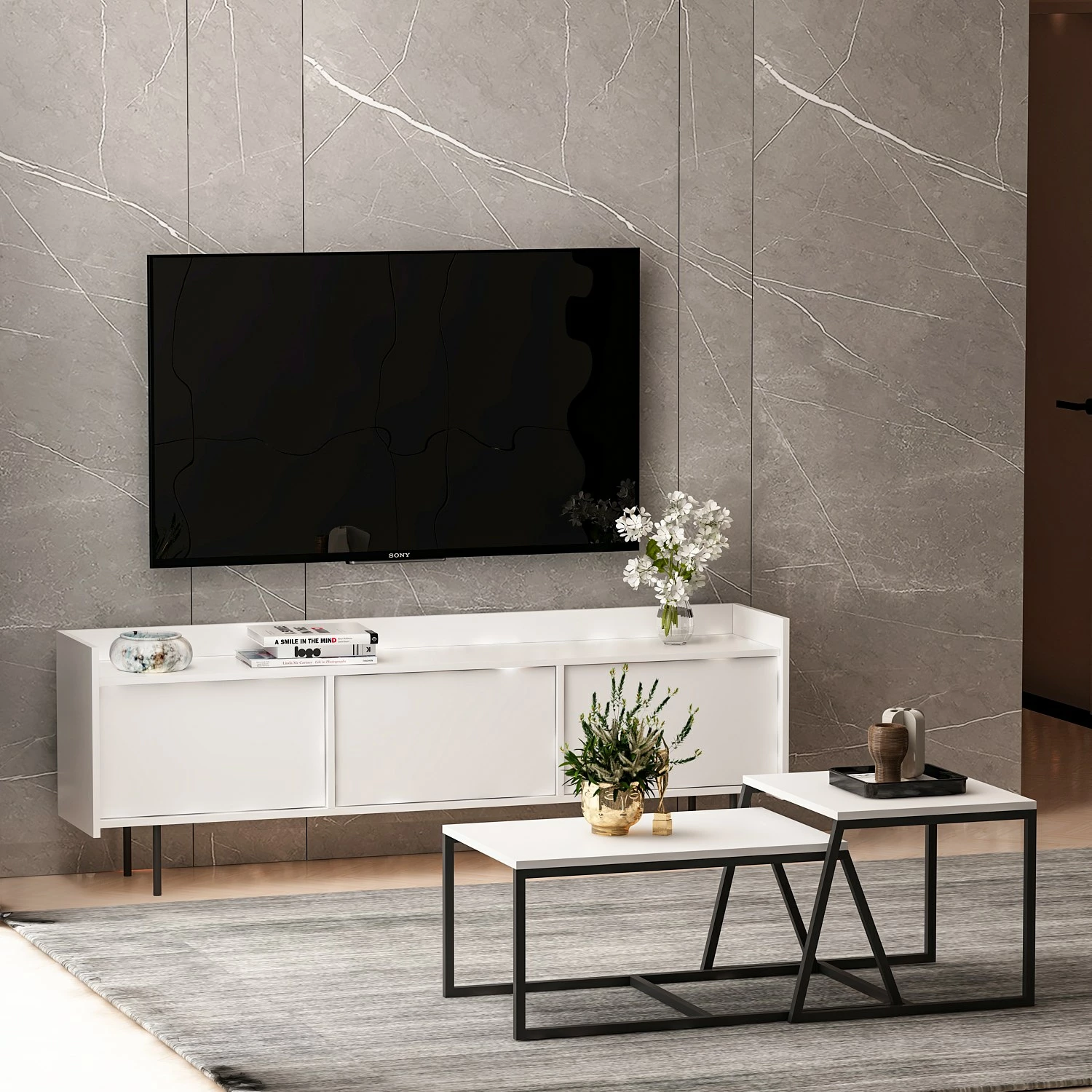 Set mobiljesh për dhomë dite, ngjyrë e bardhë, Skye Decor Atlas