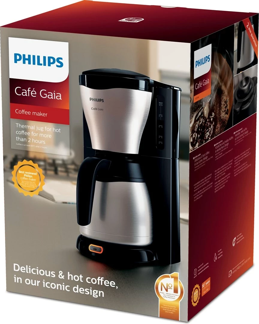 Aparat kafeje me filtër Philips Café Gaia HD7546/20, 1000 W, ibrik termo, zi/argjendtë