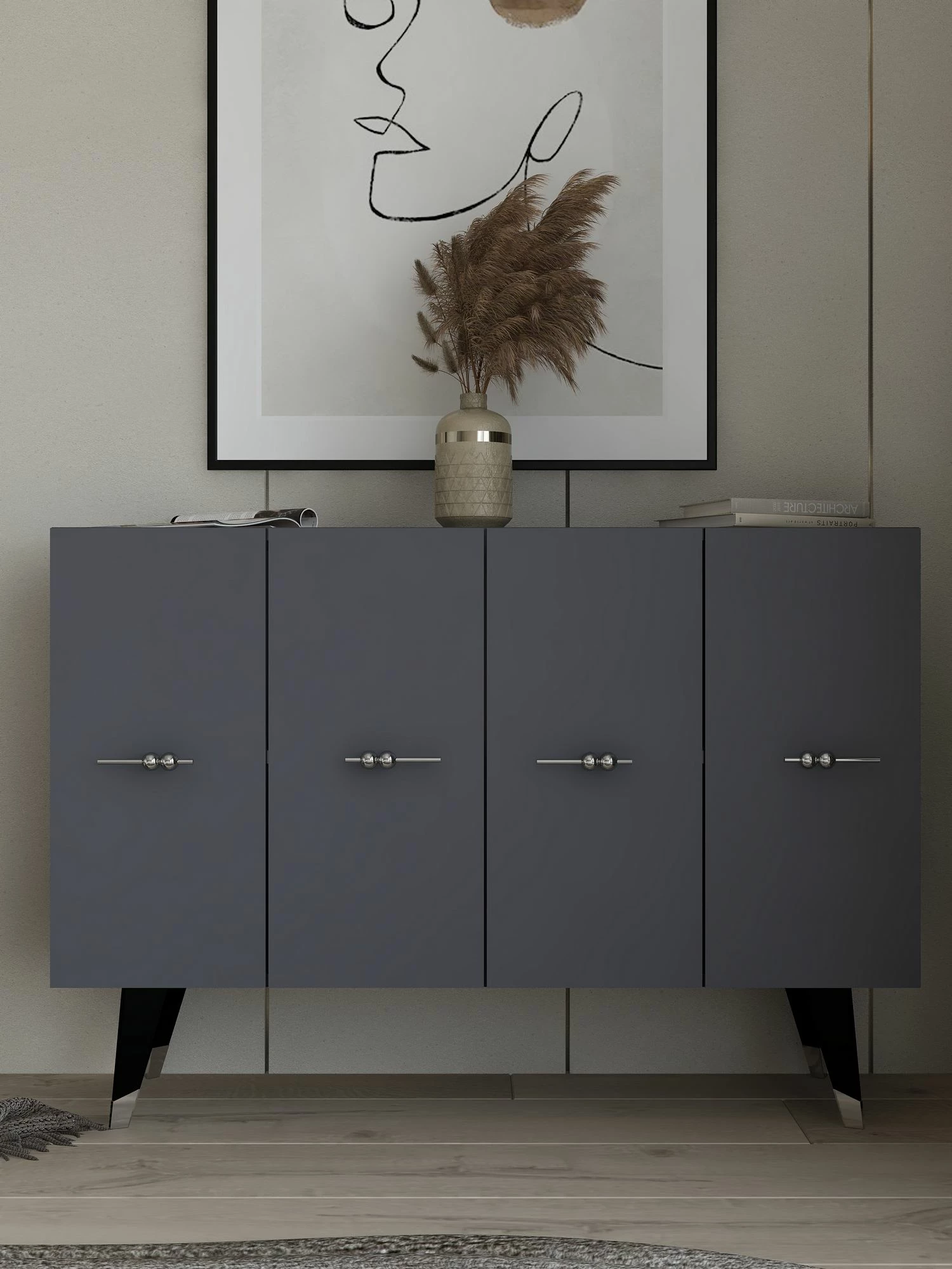 Konsol Skye Decor, ngjyrë argjendi dhe antracit, Quart Salkım