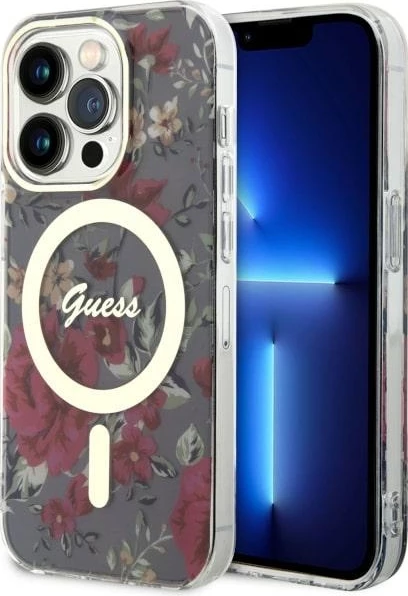 Mbështjellës Guess GUHMP14LHCFWSA për iPhone 14 Pro 6.1", Flower MagSafe, Gjelbër
