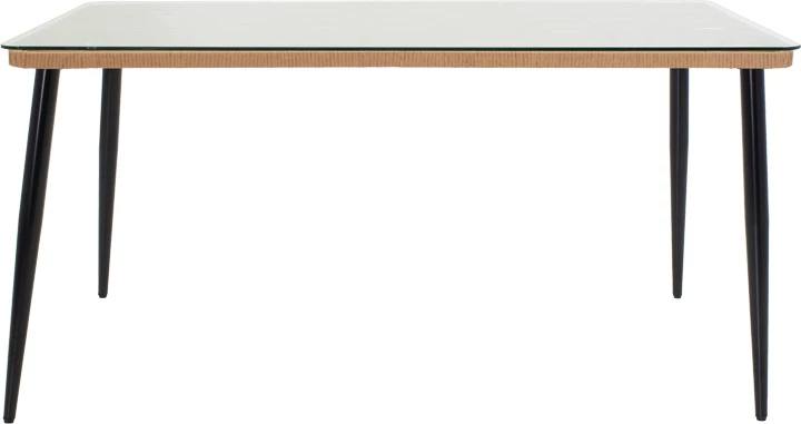 Tavolinë me karrige Naoki-Tanish set prej 7 pjesësh metal zi-pe natyral-xham 160x90x78cm