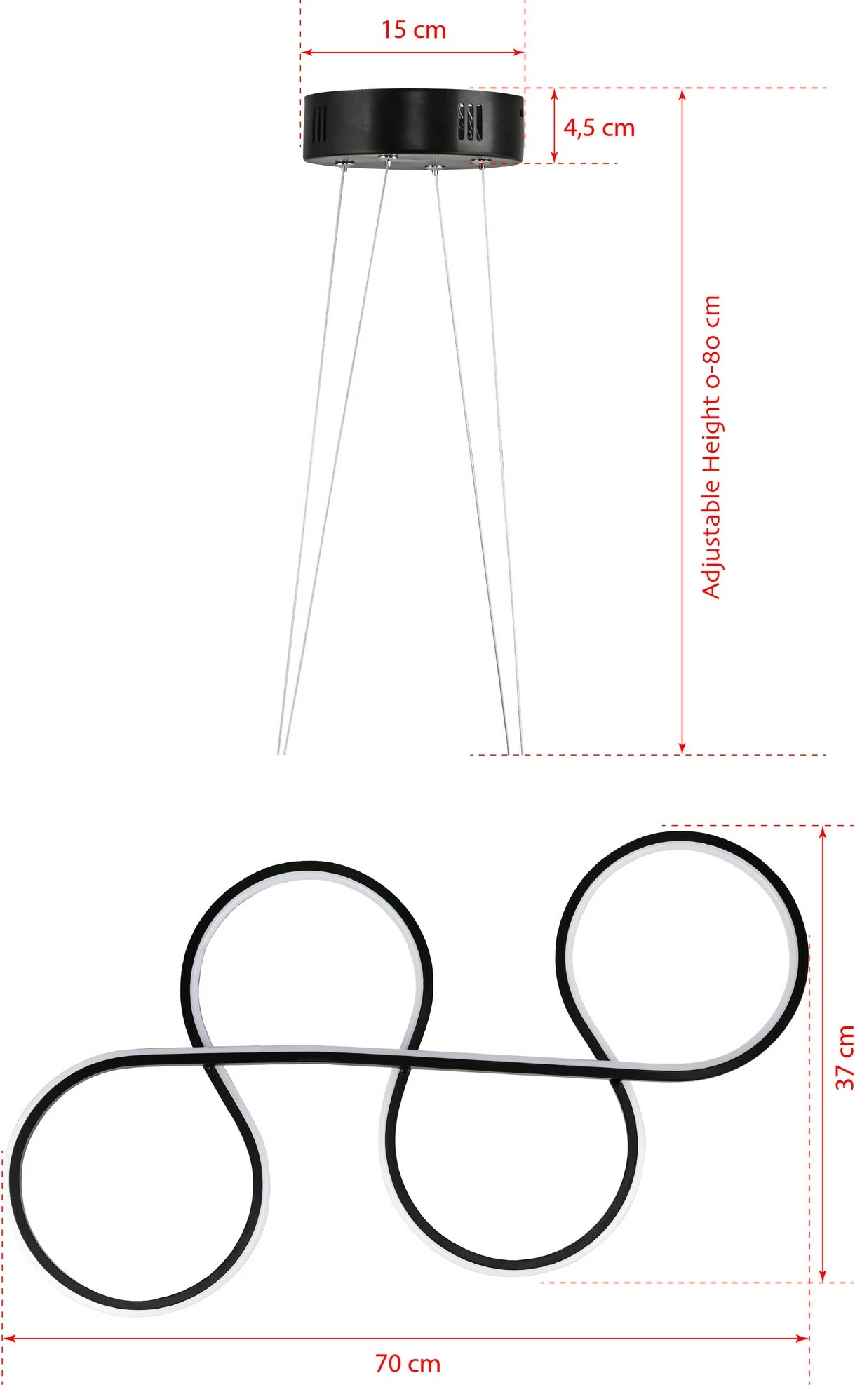 Llambë tavani moderne Opviq, ngjyrë e zezë, dritë e verdhë, Swing