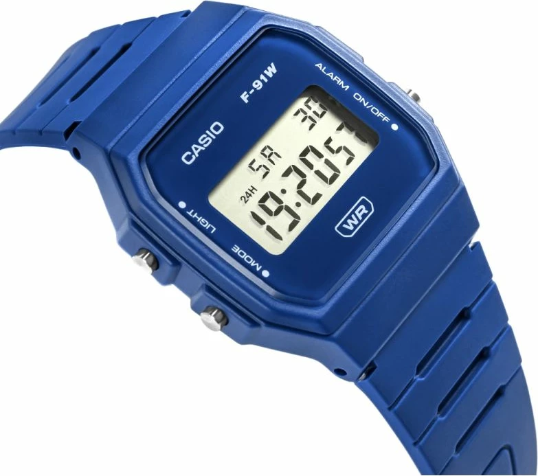 Orë dore unisex Casio F-91WB-2A1EF, blu, me kuti
