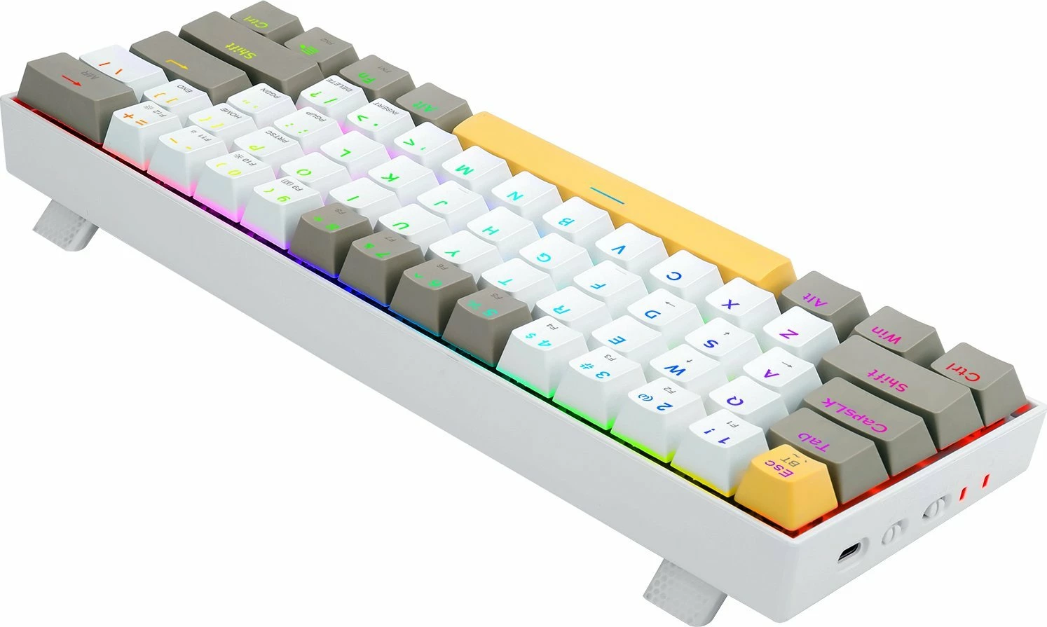 Tastierë mekanike Redragon Draconic Pro K530, Brown Switch, 60%, RGB, USB-C/BT/2.4GHz, bardhë/gri/verdhe