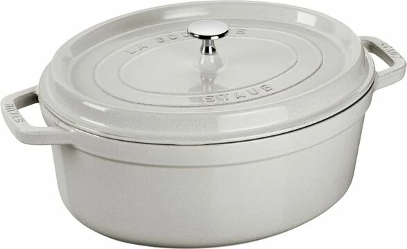 Cocotte STAUB, 27 cm, ovale, tartuf i bardhë, gize