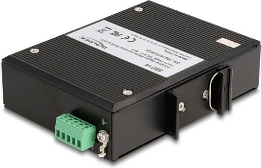 Media konverter industrial Gigabit DeLOCK, RJ45 në SFP, për DIN rail, i zi