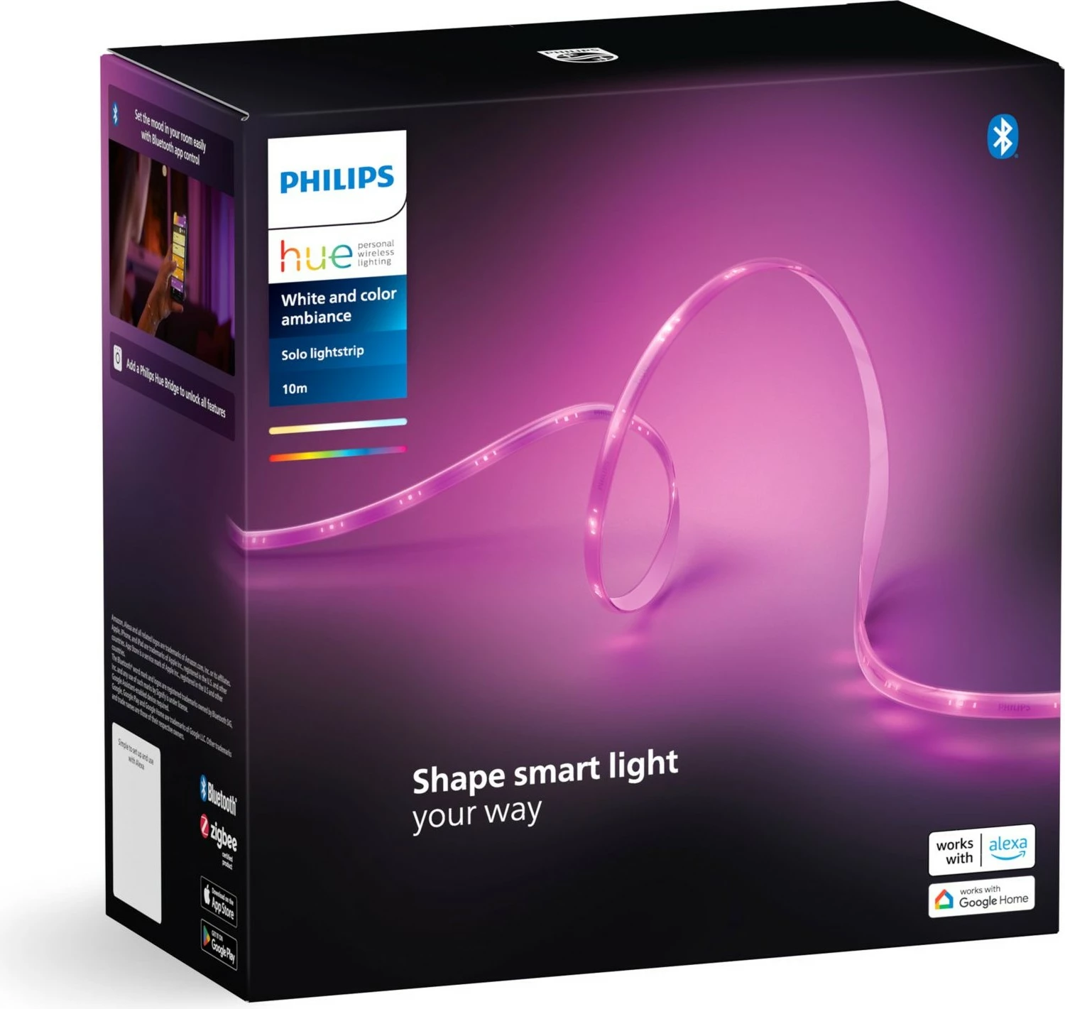 Dritë shirit inteligjent Philips Hue, Bluetooth/Zigbee, 10 m, e bardhë