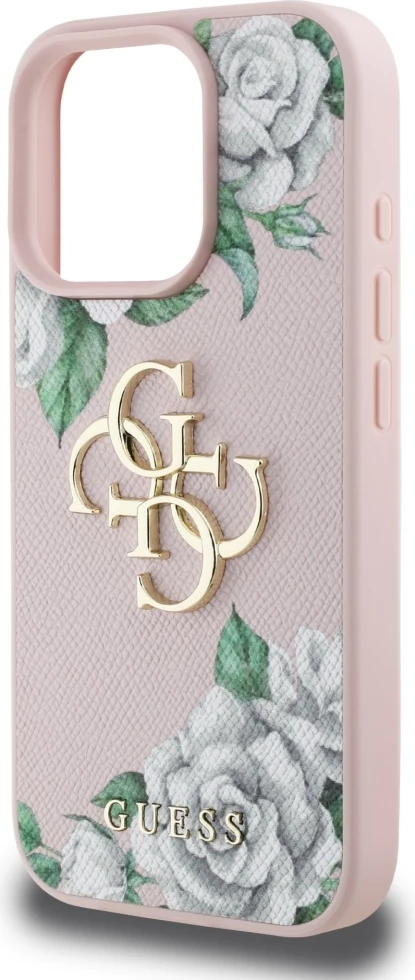 Mbështjellës Guess Grained Roses Big 4G logo për iPhone 16 Pro, Rozë