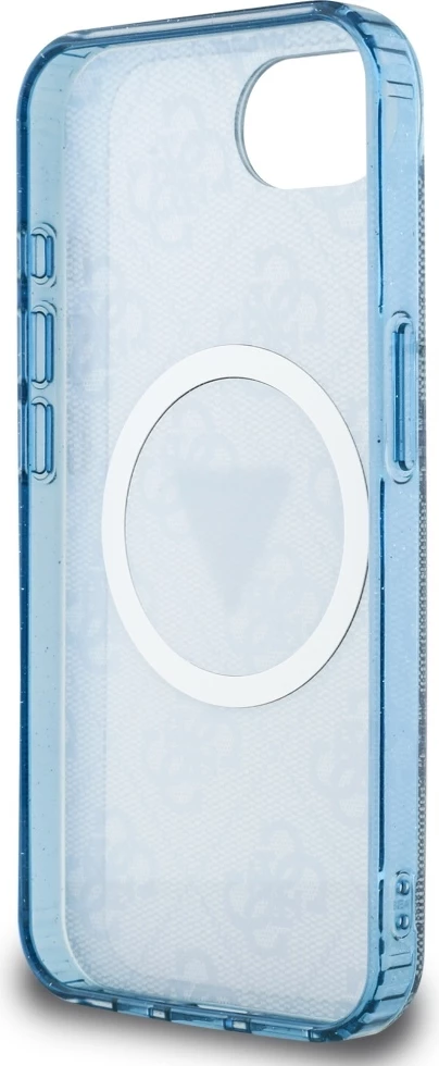 Mbështjellës Guess IML Metal Glitter 4G Circle Triangle MagSafe për iPhone 16e, Blu