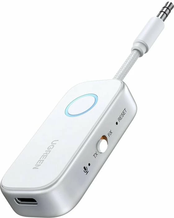 Adapter Bluetooth Ugreen CM872 Bluetooth 5.4, TX/RX, AUX 3.5mm, bateri 18 orë, bardhë