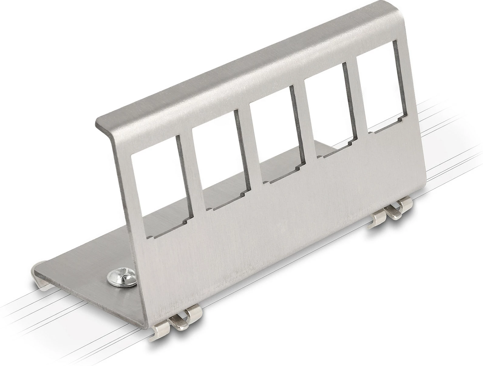 Mbajtëse Keystone DeLOCK Metal Mounting 5-Port për shinë DIN, inox, 44 x 99 x 37 mm, argjendtë