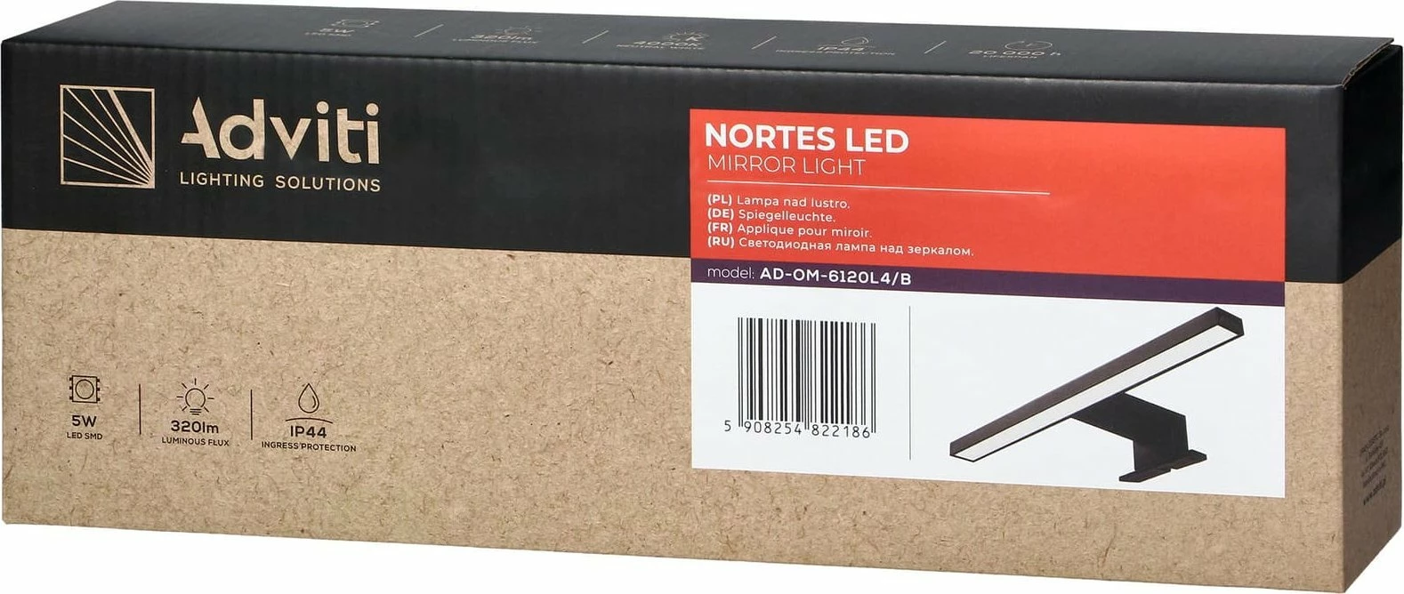 Aplikë muri Orno NORTES AD-OM-6120L4/B LED 5W 320lm 4000K 30cm, e zezë