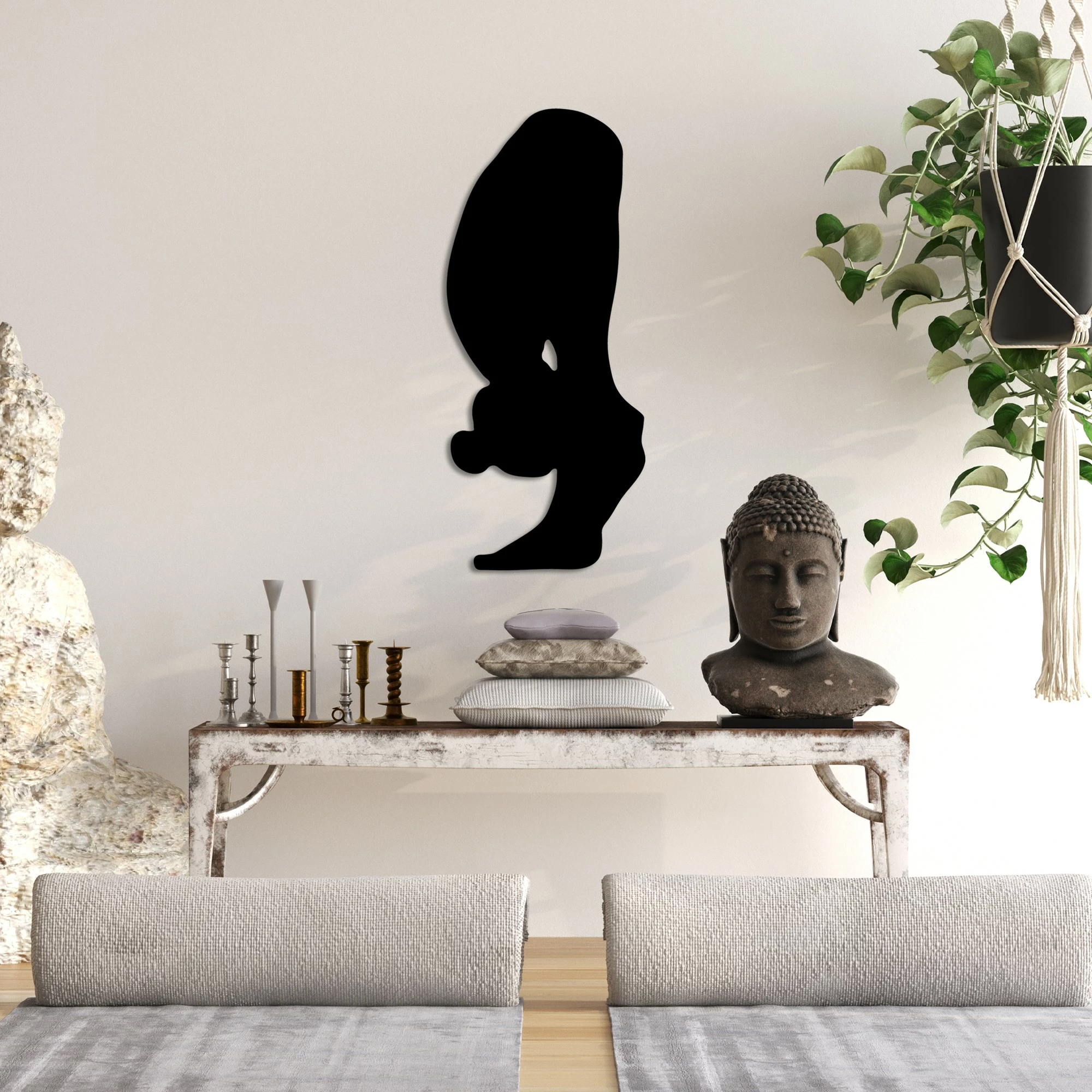 Aksesor dekorativ metalik për mur, Yoga 26, ngjyrë e zezë, 26x60cm