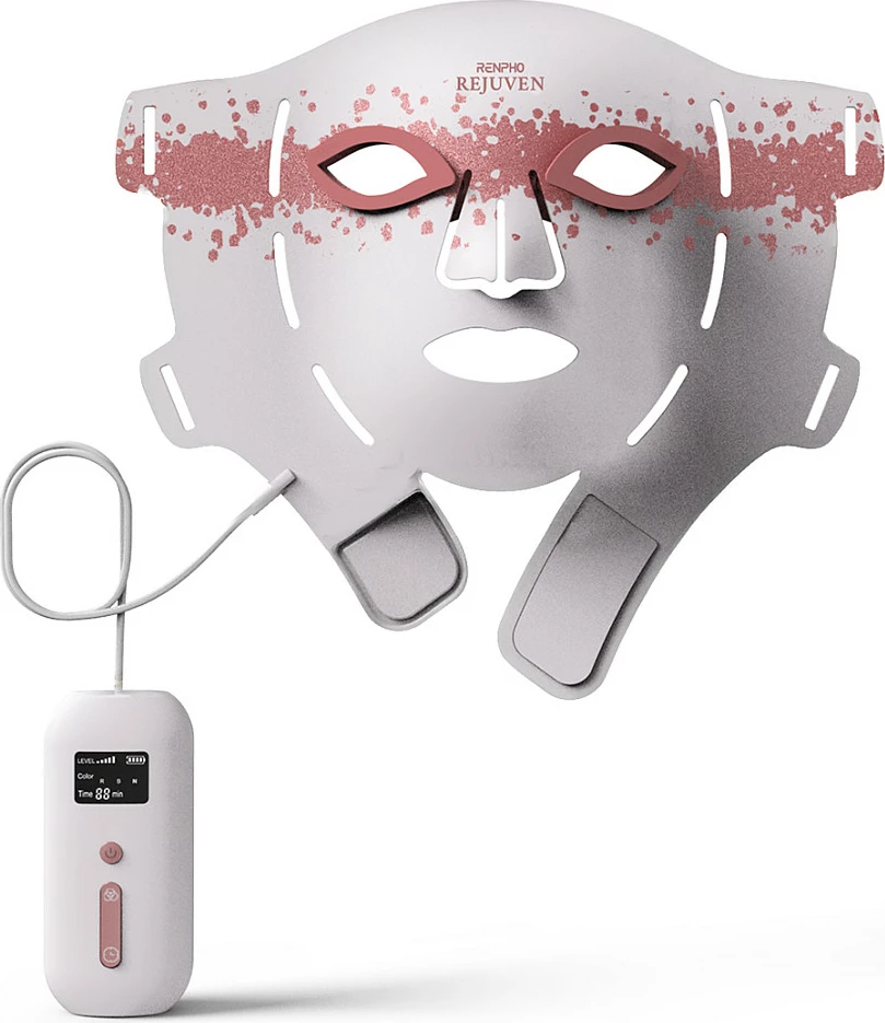 Maskë fytyre LED RENPHO Artemis Blush PEU-E100B-1, me timer, me bateri, silikon, bardhë/rozë