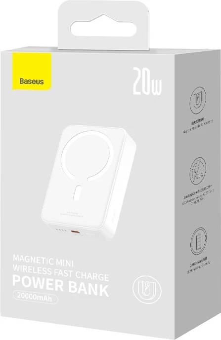 Powerbank Baseus Magnetic Mini 20000mAh, USB-C 20W, MagSafe, e bardhë