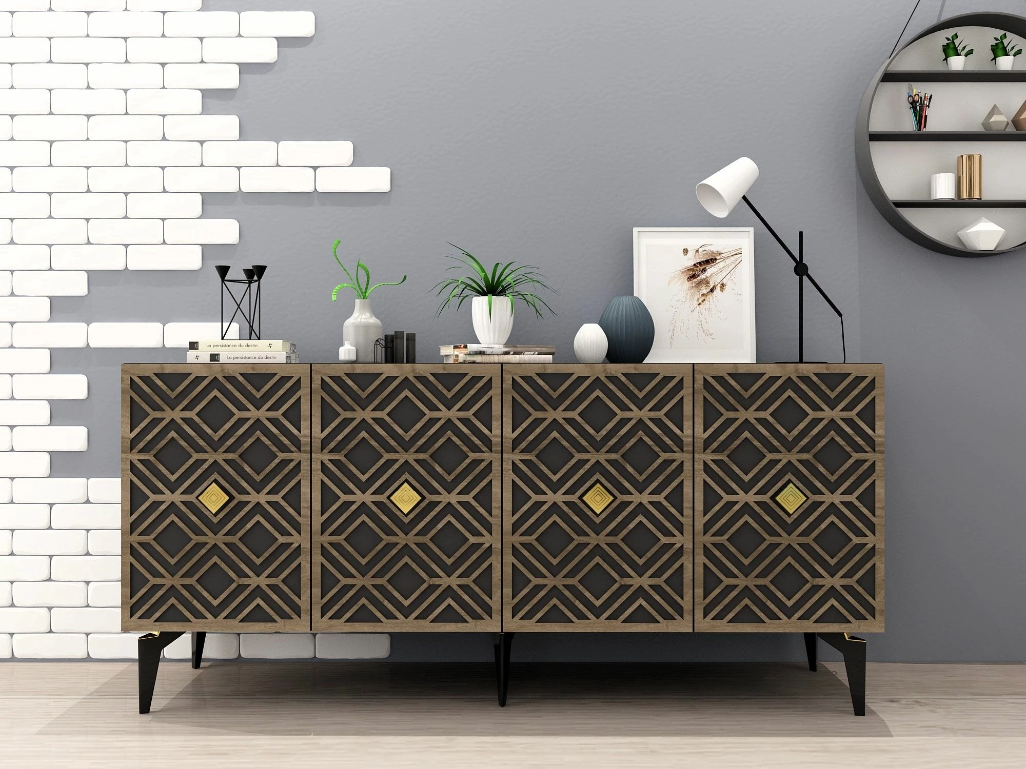 Konsol Skye Decor, ngjyrë rozë-antracit