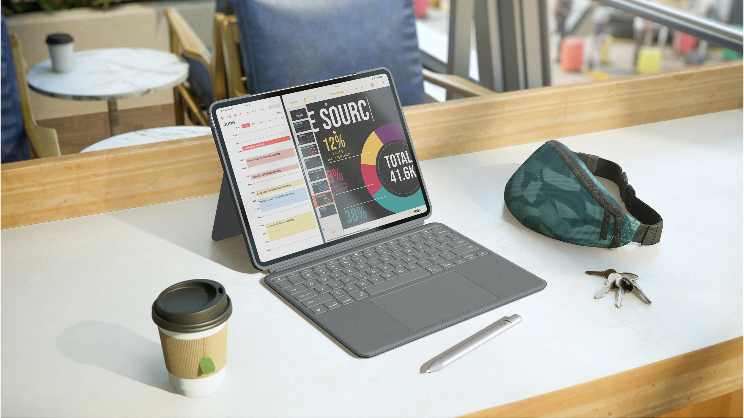 Kasë me tastierë Logitech Combo Touch për iPad Air 13-inç (M2), QWERTY Nordic, me trackpad, Oxford Grey