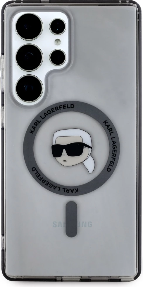 Mbështjellës Karl Lagerfeld Button Karl Head Printed Logo MagSafe për Samsung Galaxy S25 Ultra, i zi