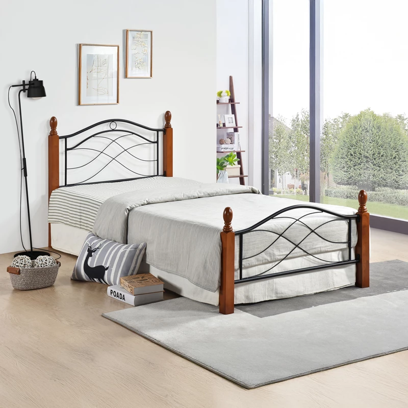 Krevat Polanian, dru rubberwood, ngjyrë arre-metal i zi, 150x200cm