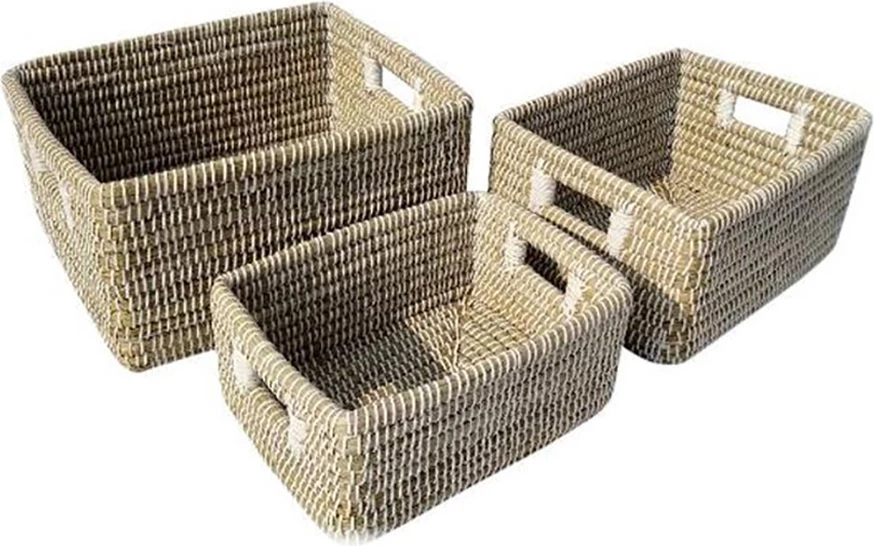 Set shporta NILE, 3 copë, kansgrass natyral-bardhë, 45x35x30cm