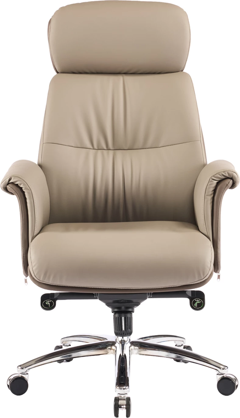 Karrige zyre ekzekutive TOMLIN, lëkurë PU bezhë-kafe, bazë e kromuar, 72x74x128cm