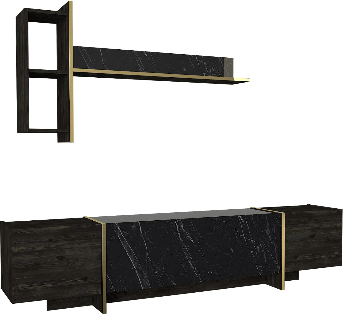 Set mobiljesh për dhomë dite, Skye Decor Veyron Set 3, ngjyrë e zezë dhe ari