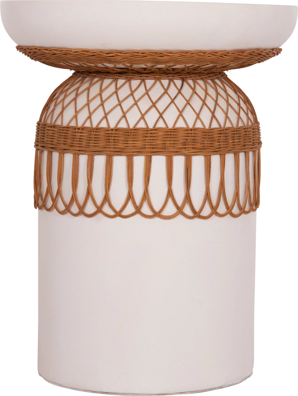 Tavolinë e rrumbullakët për ngrënie PRILEP, fibër-cement, e bardhë, ratan, FH18159.02, 60x76.5cm