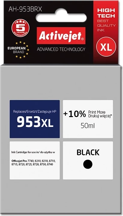 Ngjyrë zëvendësuese Activejet AH-953BRX për printer HP, 50 ml, e zezë